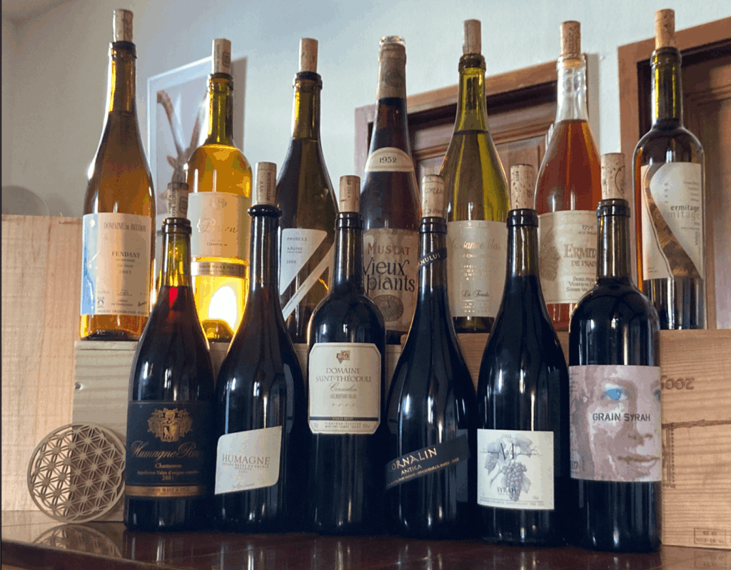 Une sélection de bouteilles de vins du Valais, rouges, blancs et liquoreux, datant de 1952 à 2008, présentées lors d’une dégustation rétrospective organisée par Wine Rose en Suisse romande, mettant en valeur des cépages locaux comme le Cornalin, la Petite Arvine et le Syrah.